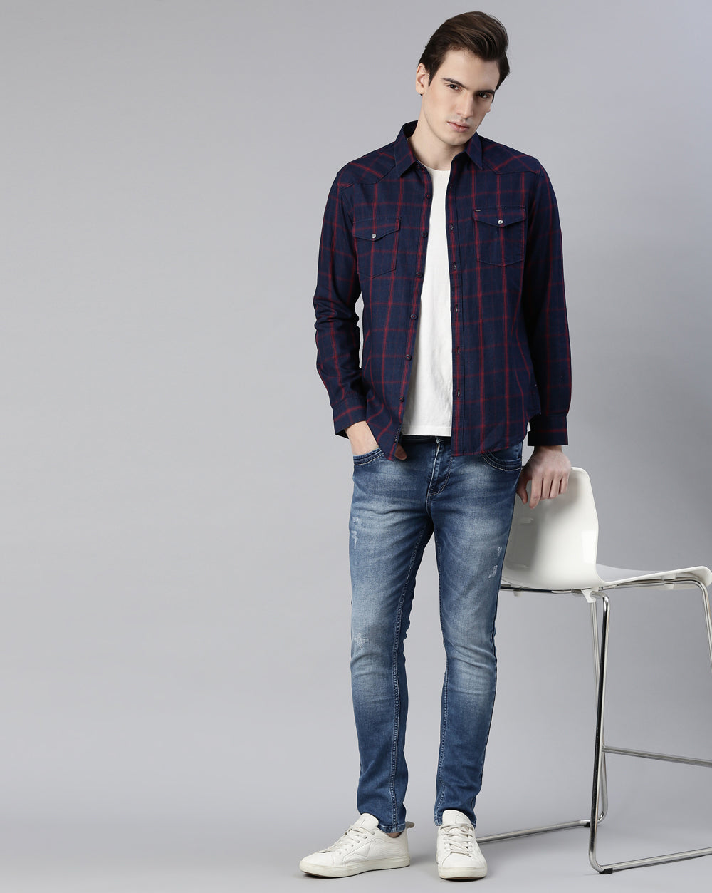 Swing Denim Blue Checkered Shirt
