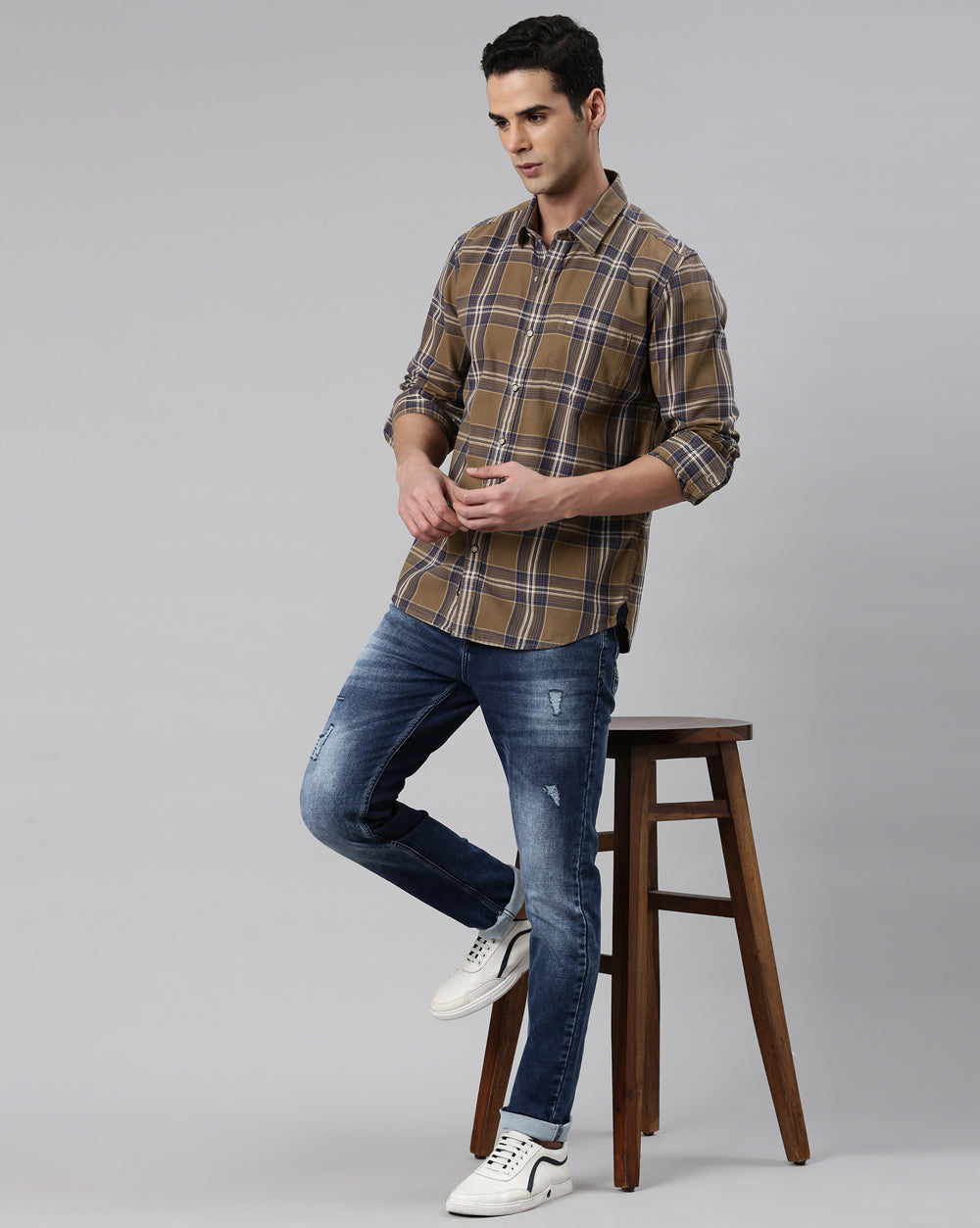 Sway Khaki Checkered Shirt