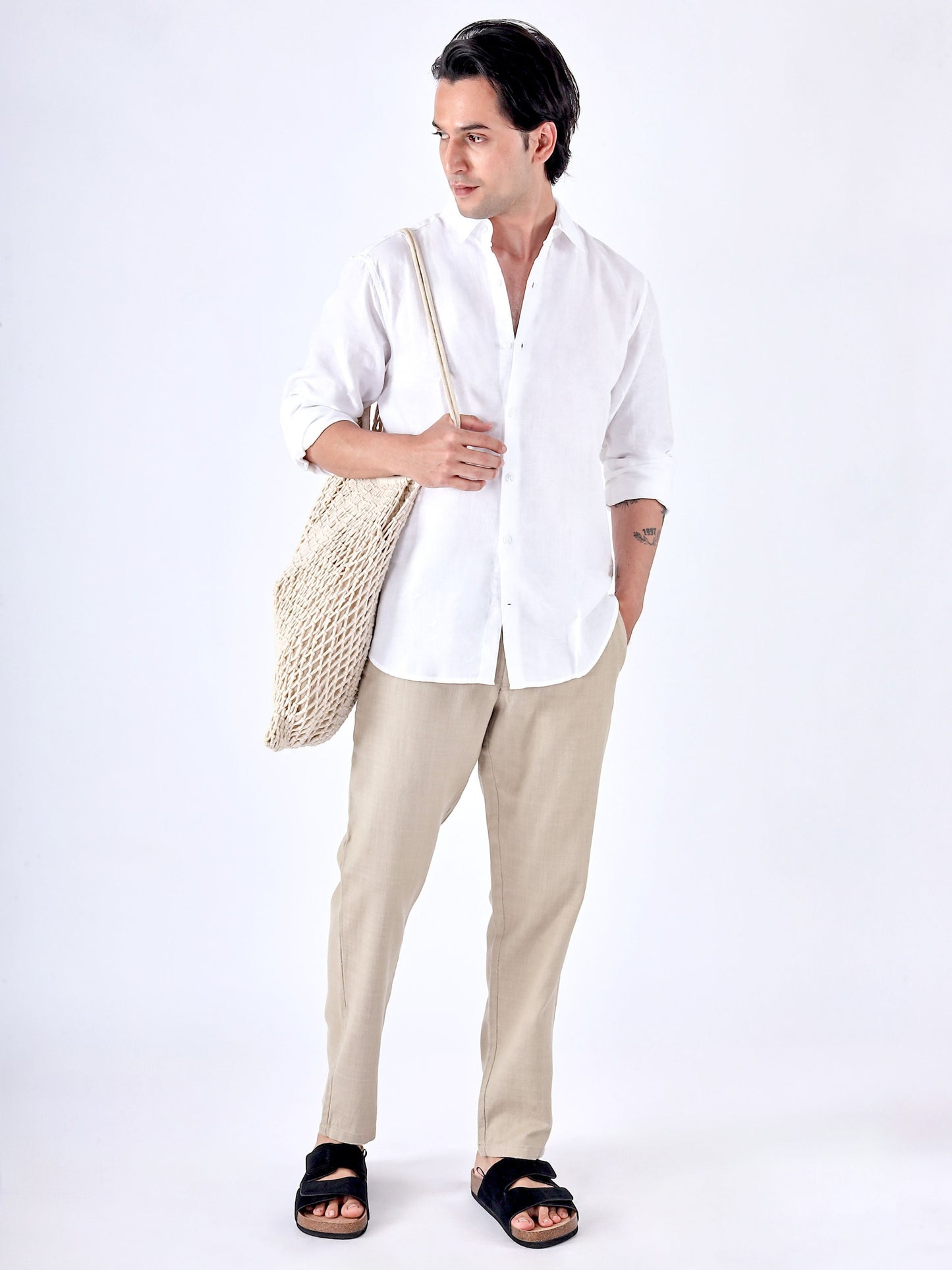 Premium Knitted Tailored Trousers In Beige