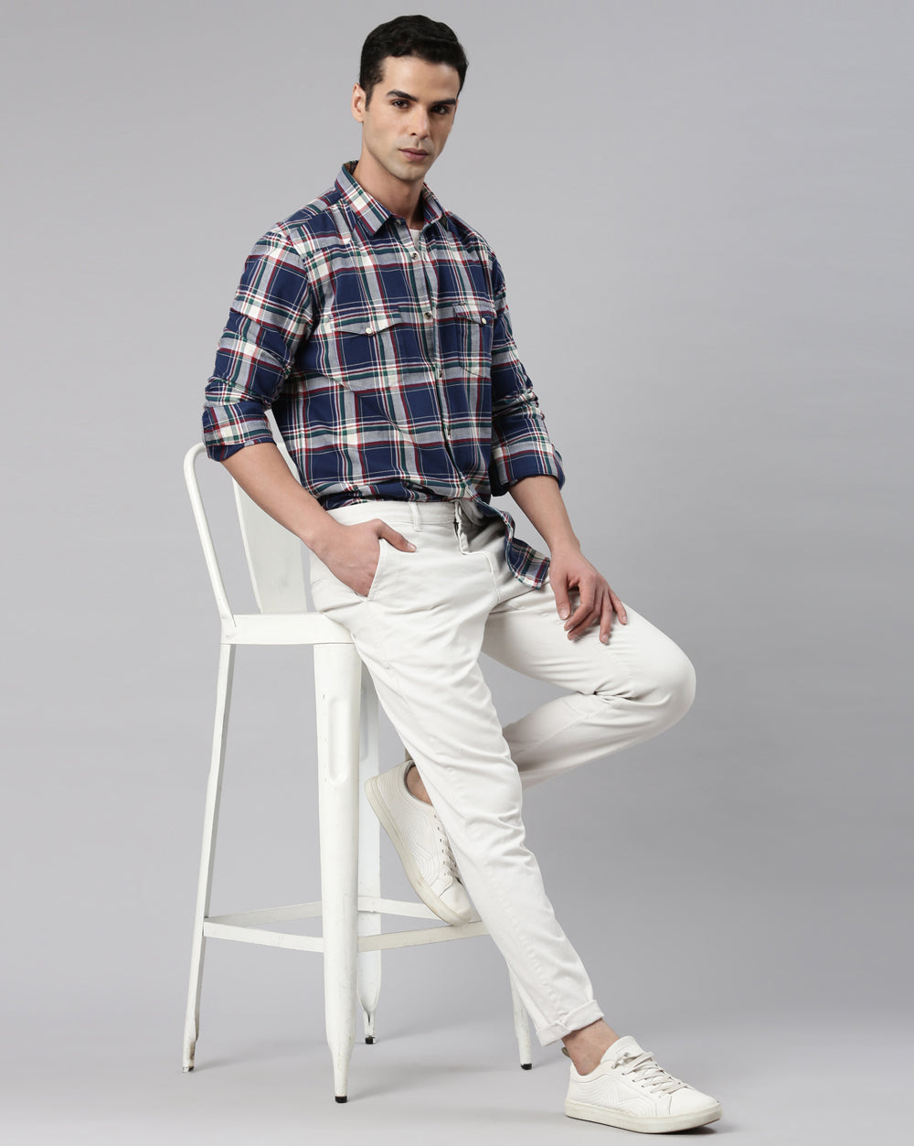 Swing Navy Blue Windowpane Shirt