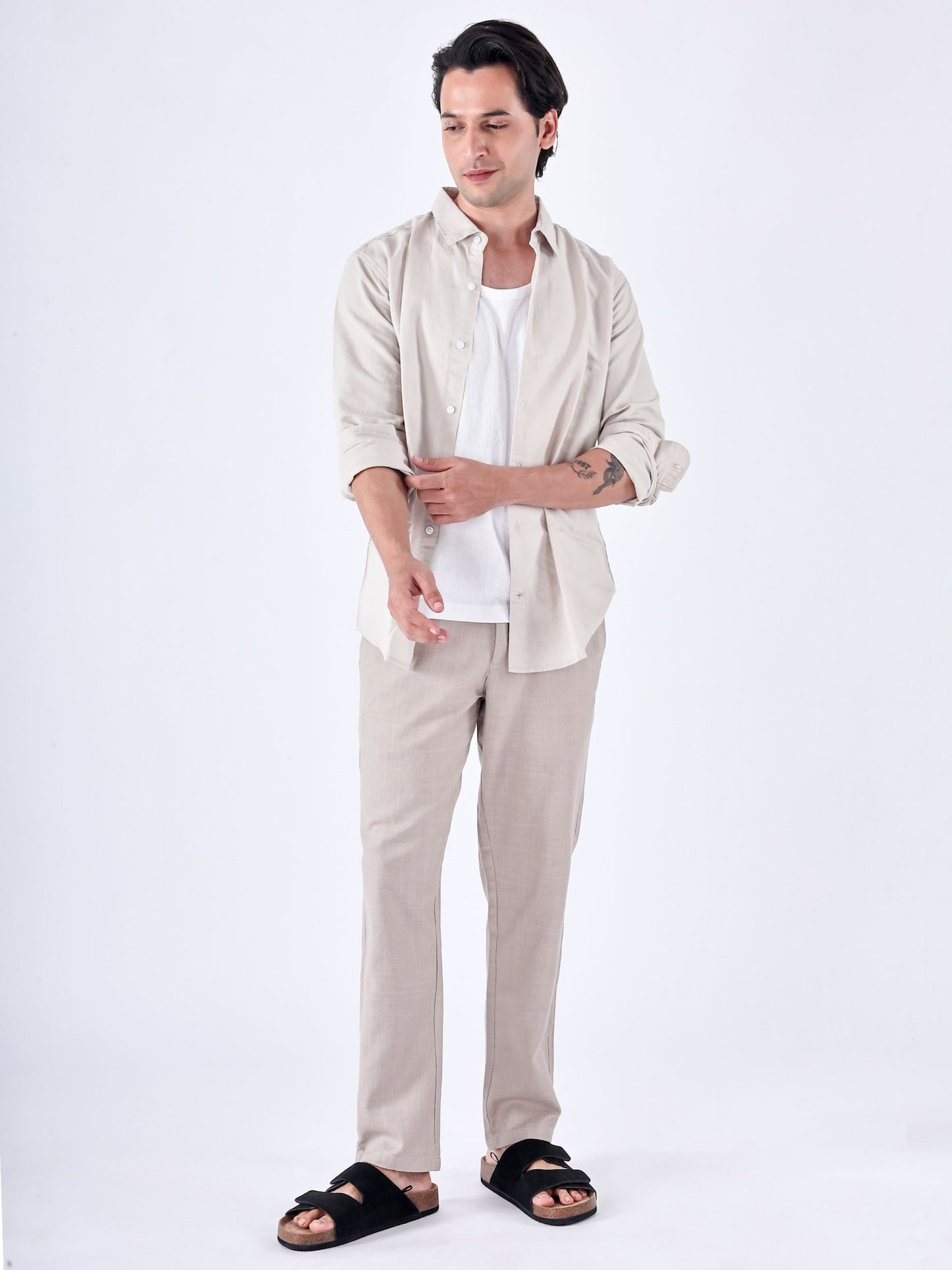 Premium Knitted Tailored Trousers In Cream