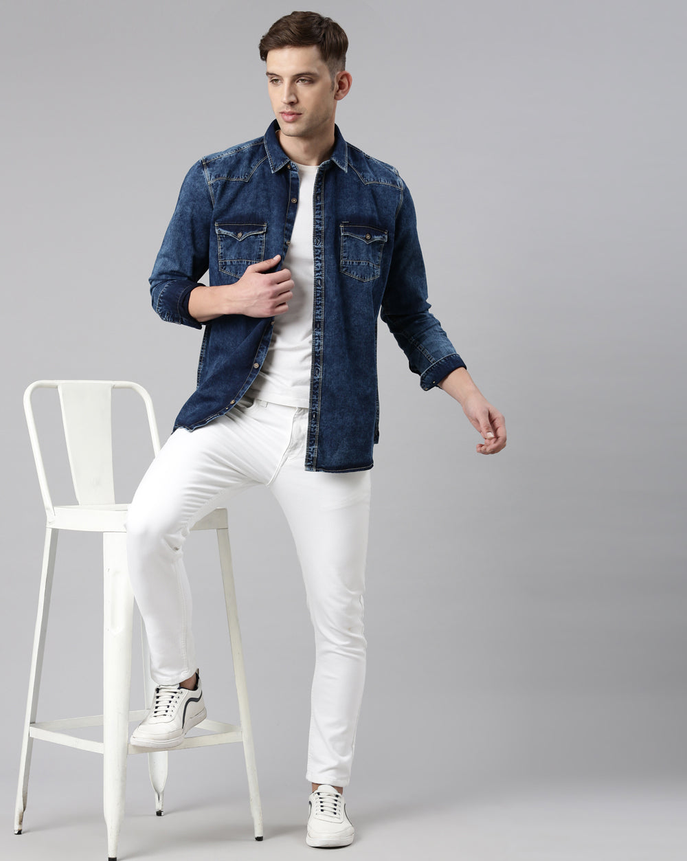 Mid-Blue Washed Denim Shirt