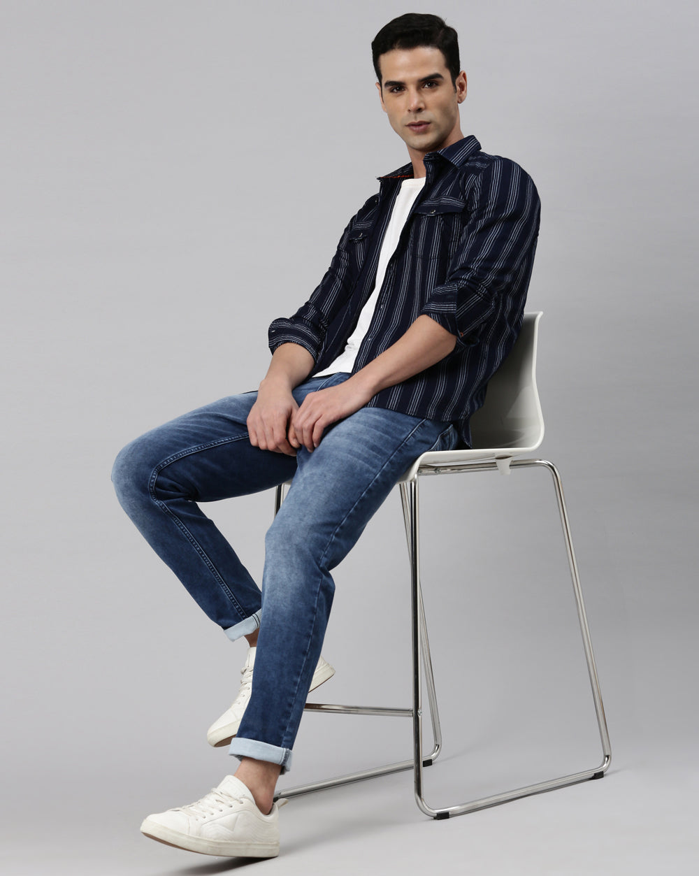 Men's Twill Indigo Striped Shirt