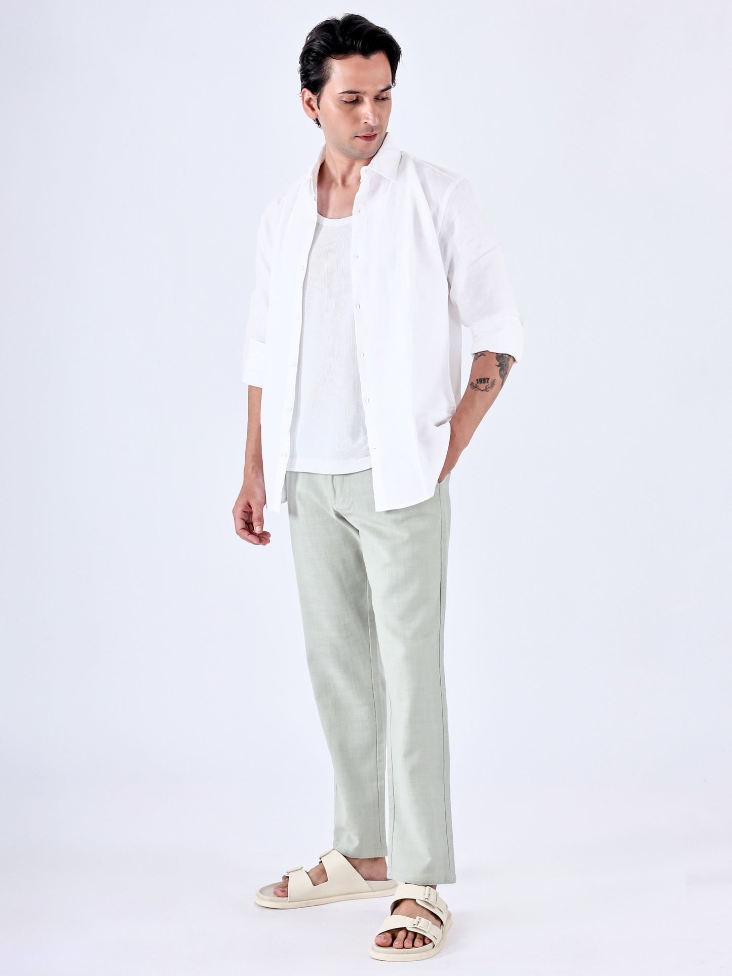 Premium Knitted Tailored Trousers In Green