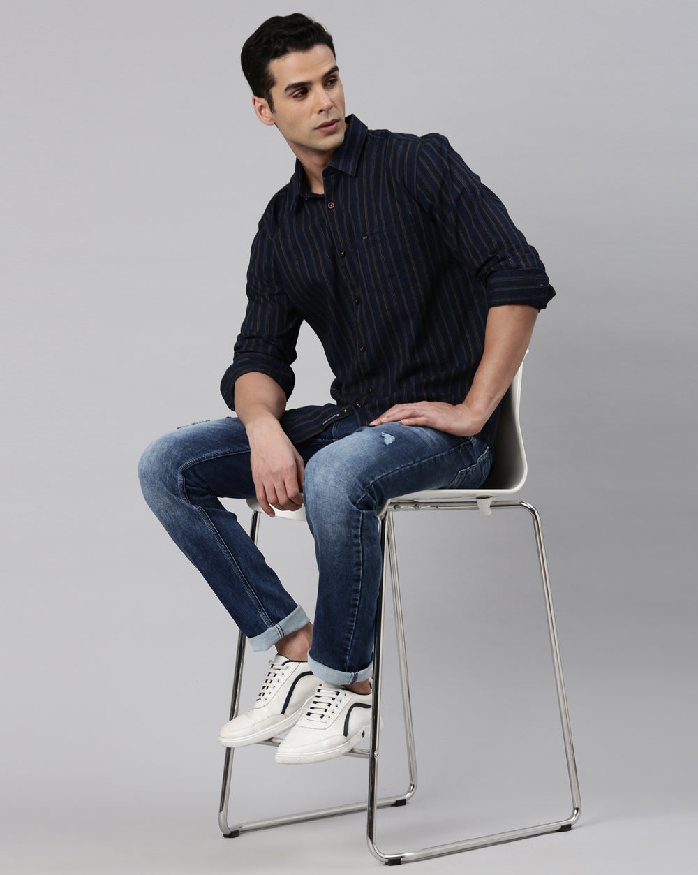 Men's Indigo Beige Striped Shirt