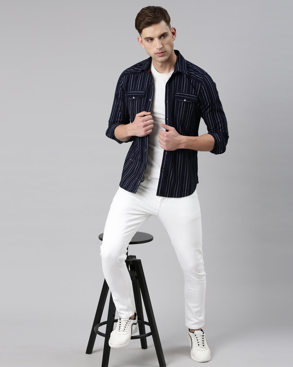 Indigo Striped Denim Shirt