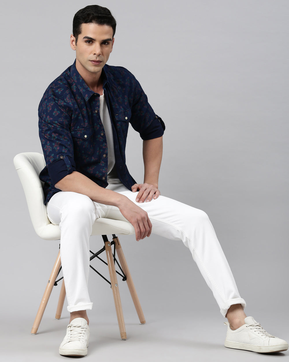 Men's Slim Fit Indigo Printed Shirt