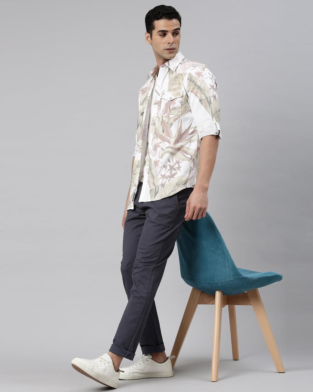 Beige & Green Printed Shirt