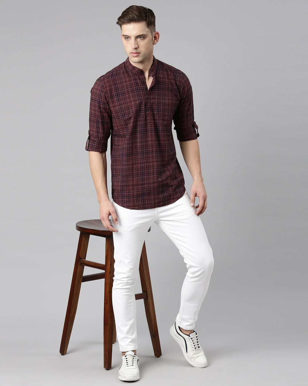 Checkered Kurta Indigo Rust