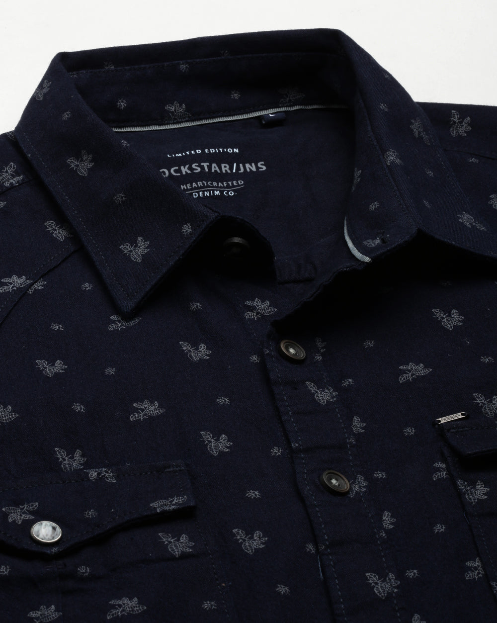 Indigo Double Pocket Denim Printed Shirt