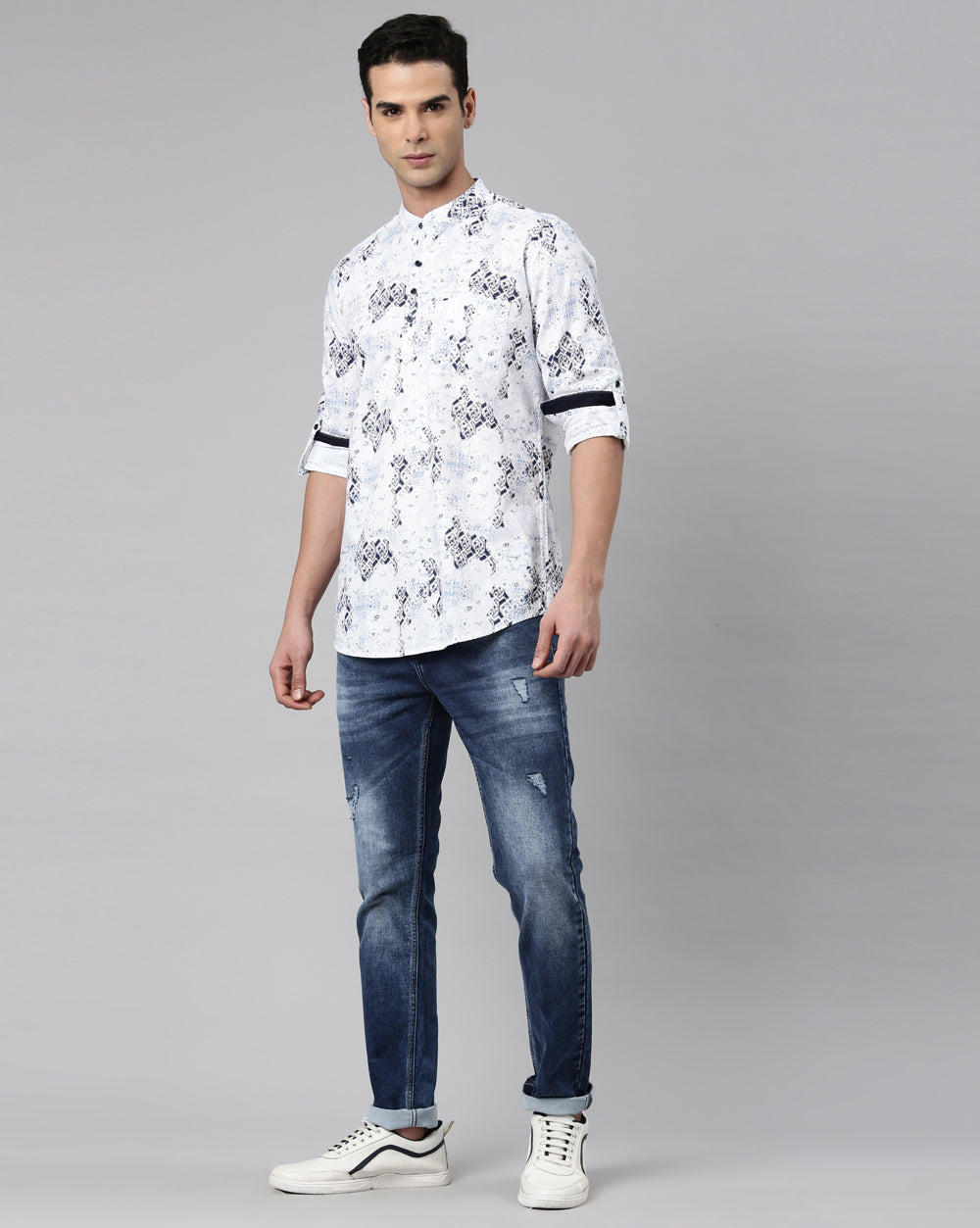 Abstract Print Kurta White
