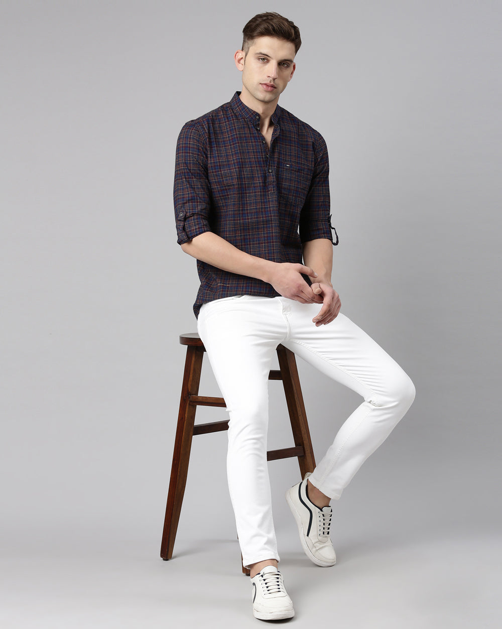 Checkered Indigo Maroon Kurta
