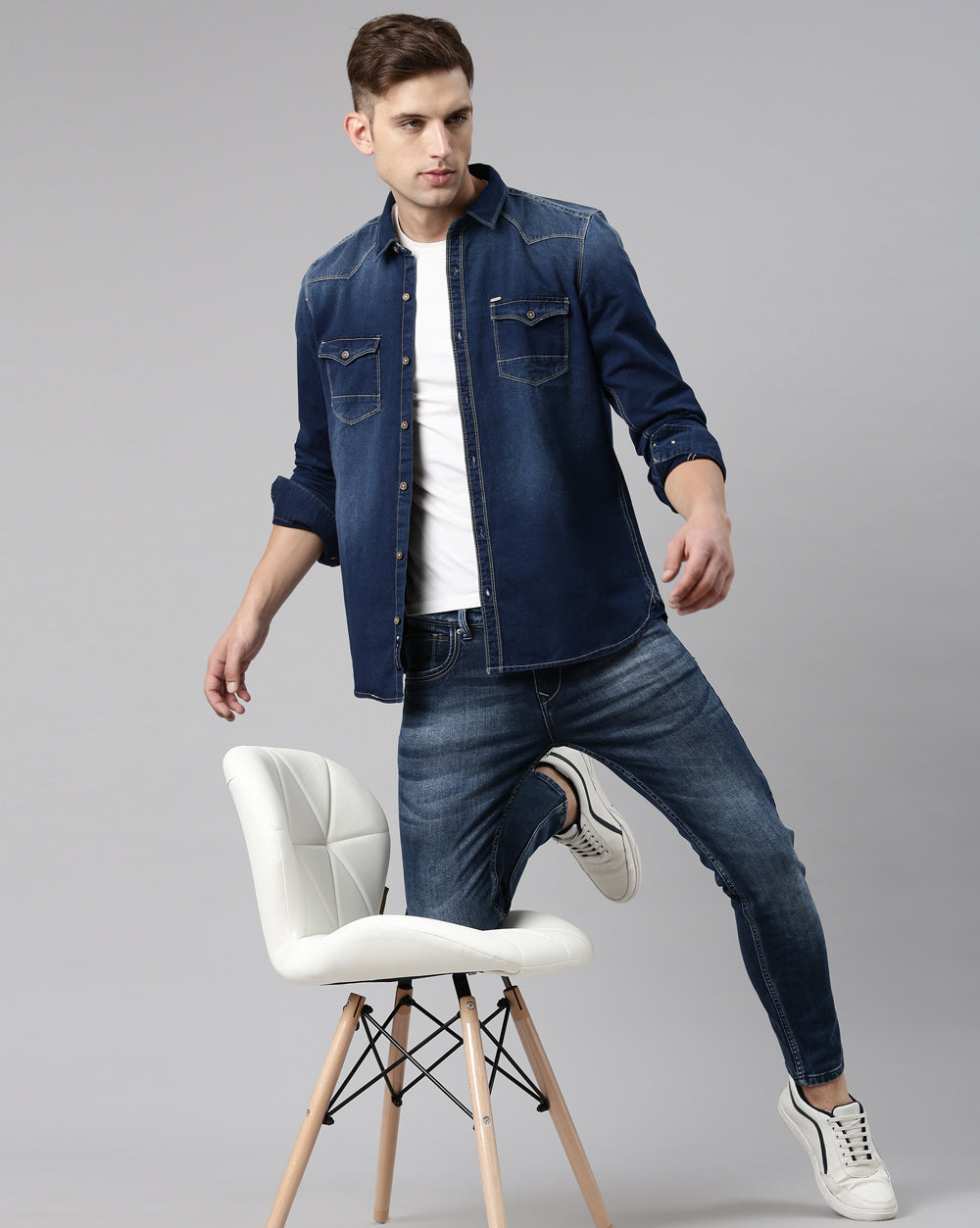 Mid Blue Washed Denim Shirt