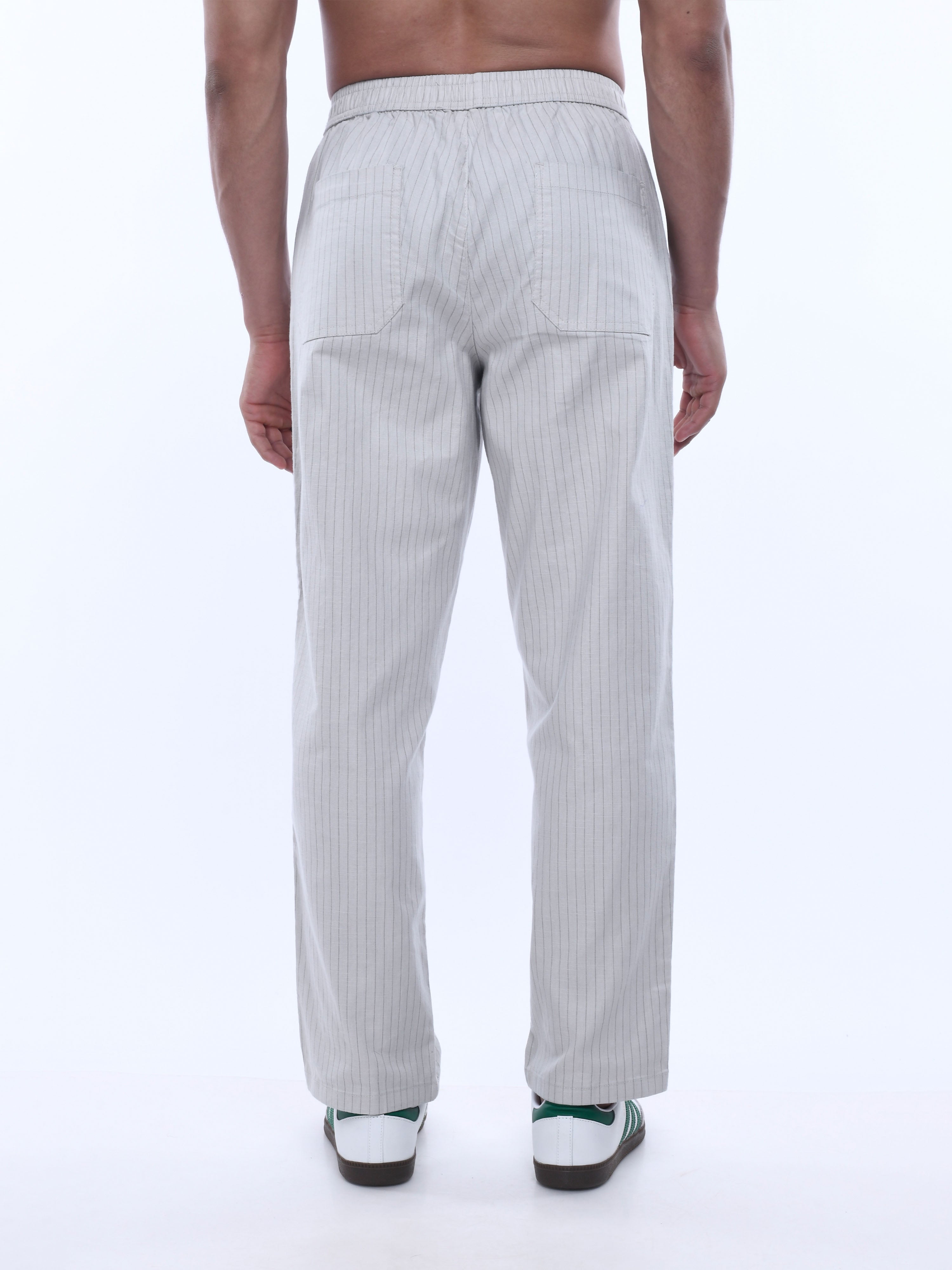 Relaxed Striped Light Grey Cotton Pants