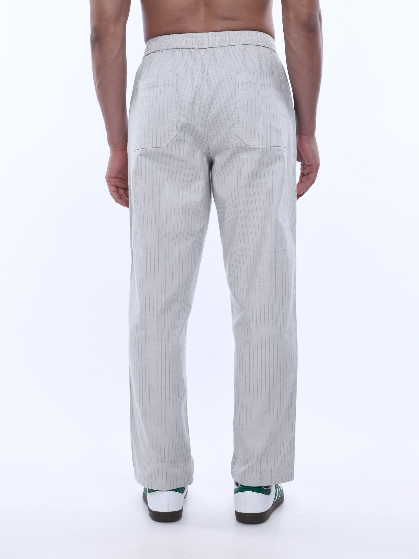 Relaxed Striped Light Grey Cotton Pants