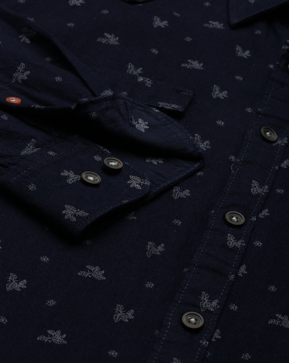 Indigo Double Pocket Denim Printed Shirt
