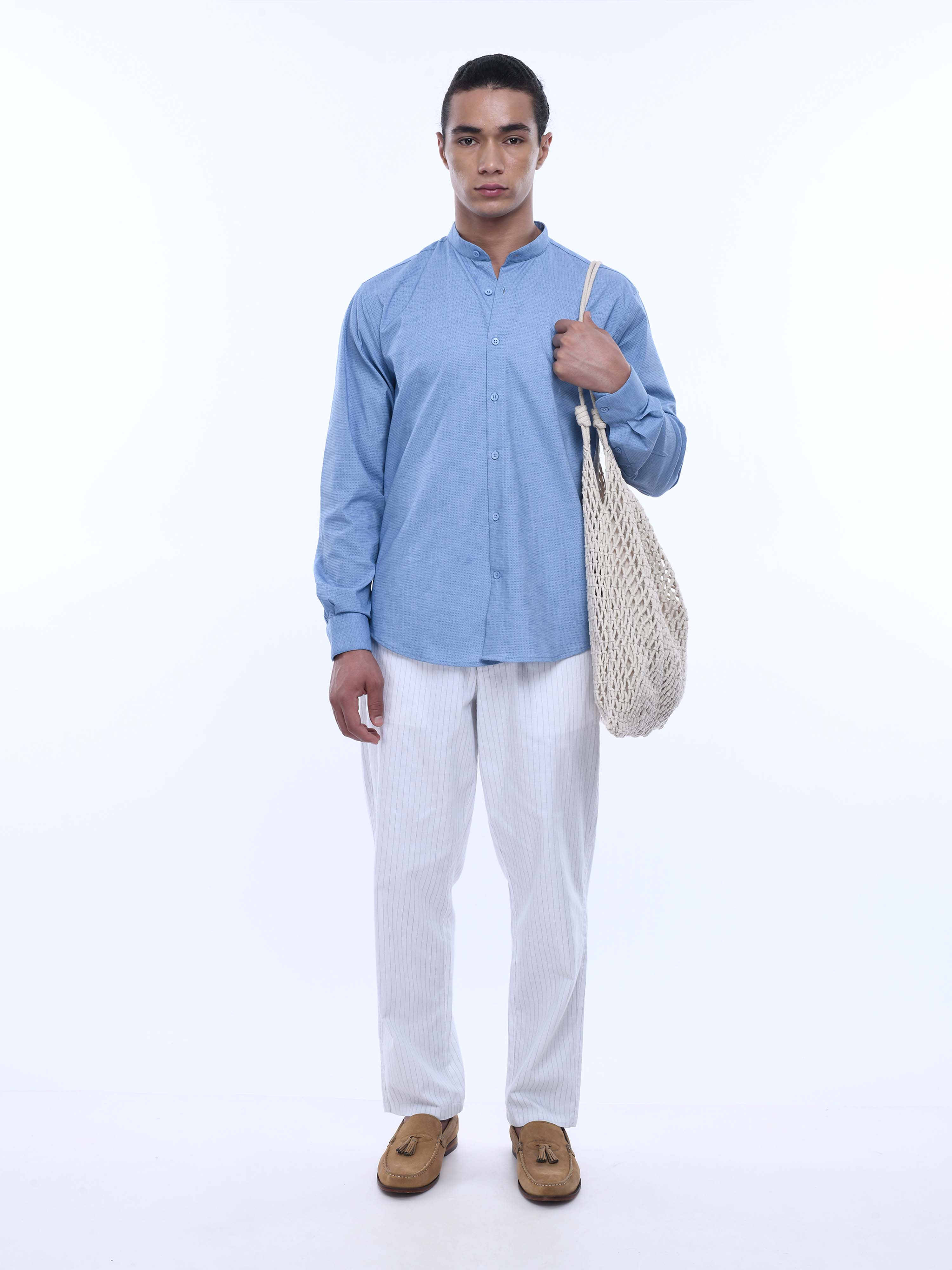 Relaxed Striped White Cotton Pants