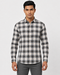 Men Oxford Square Checks Slim Fit Shirt – Grey Blue