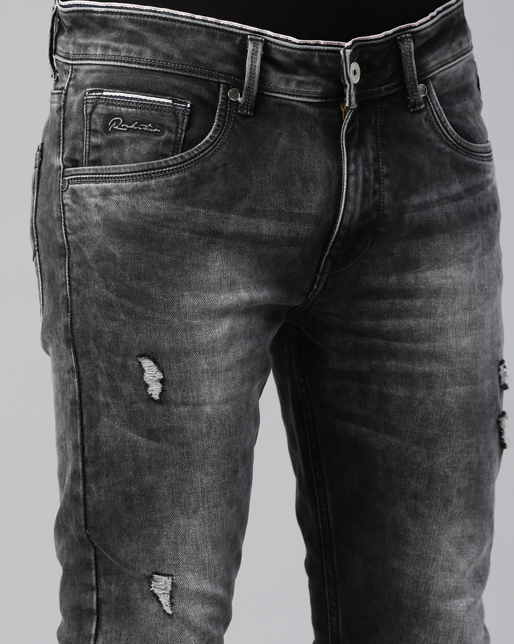 Distressed Dark Grey Denim