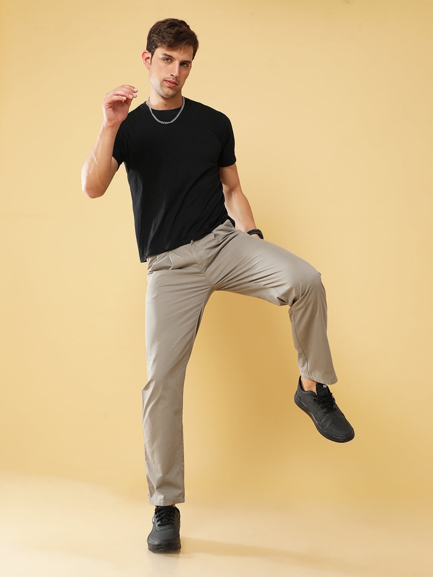 Pleated Light Grey Cotton Chino