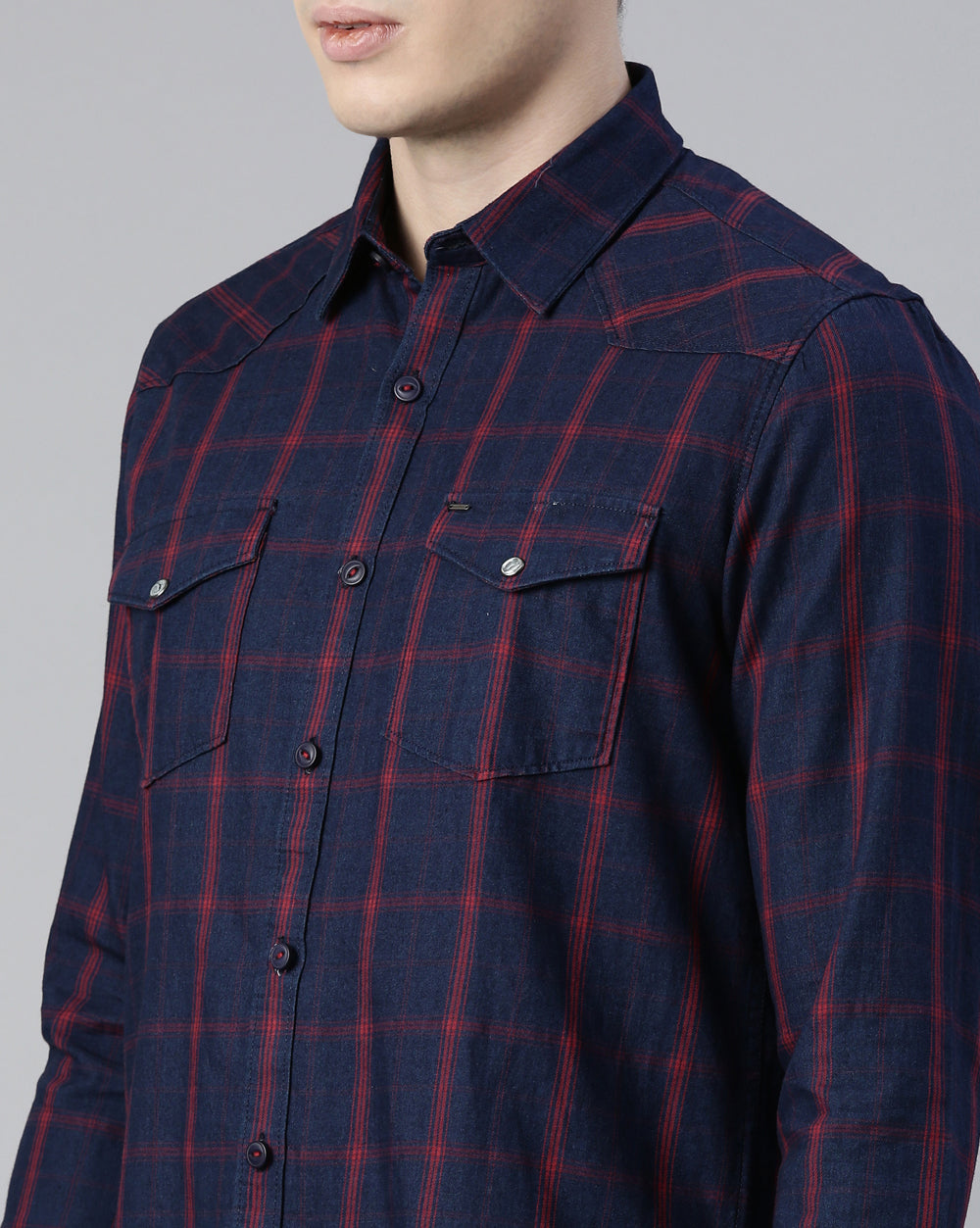 Swing Denim Blue Checkered Shirt
