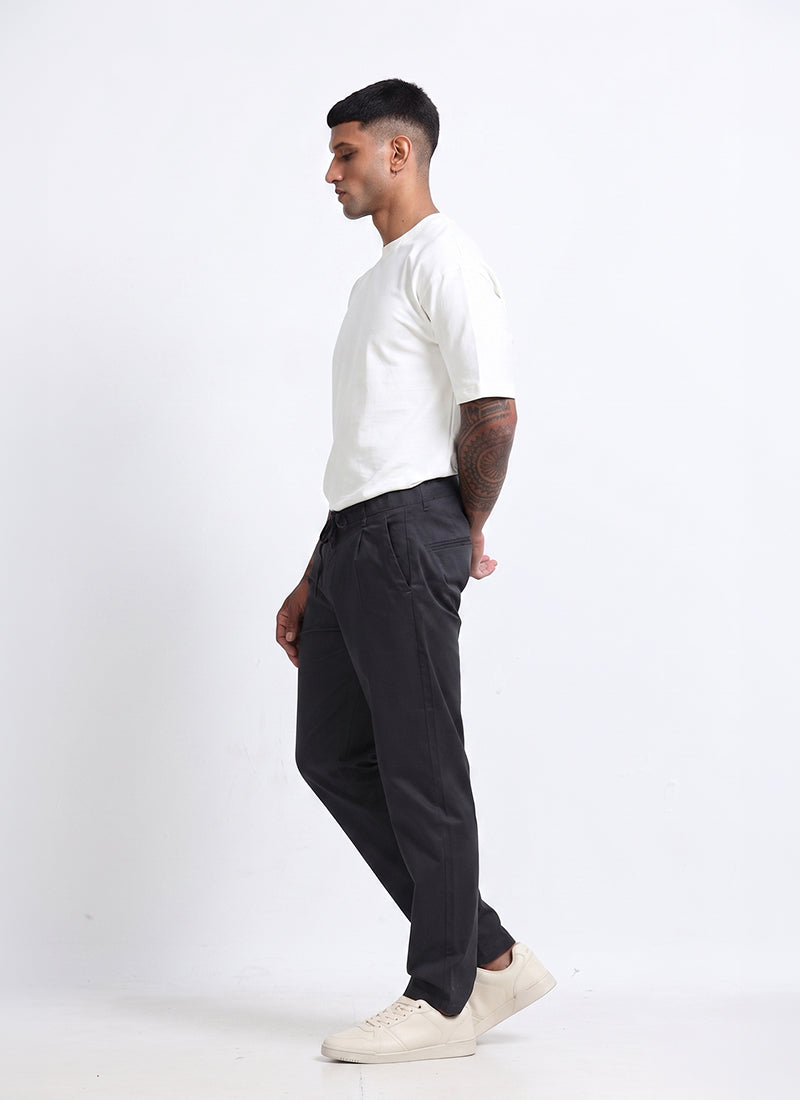 AIRY TWILL LYCRA Regular Fit Drawstring Trousers Dark Grey