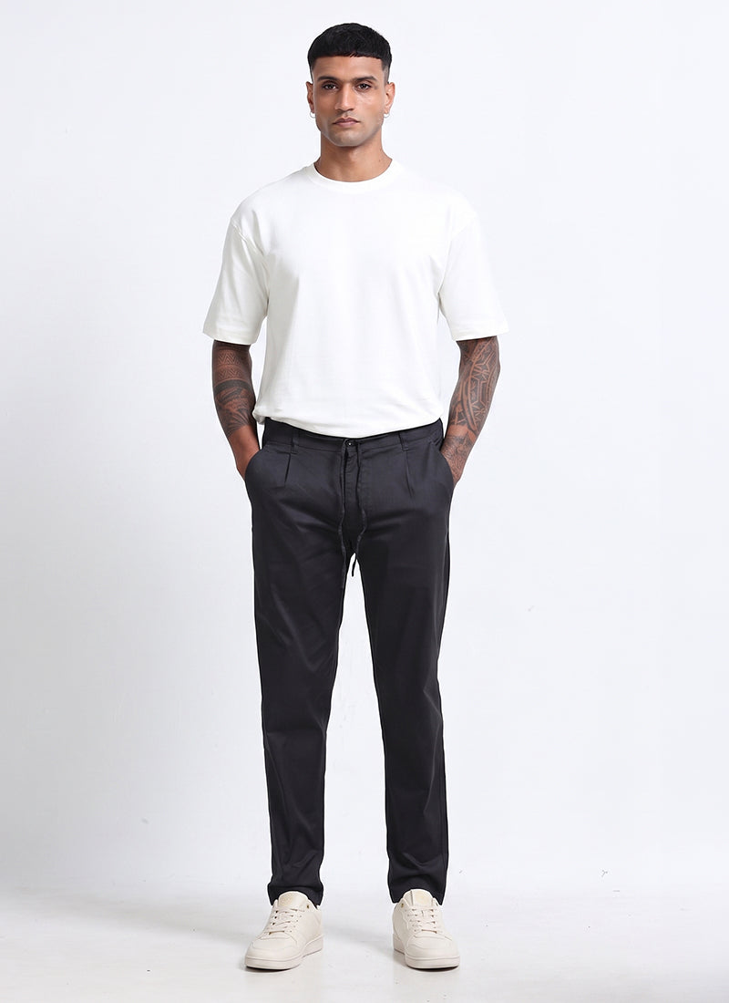 AIRY TWILL LYCRA Regular Fit Drawstring Trousers Dark Grey