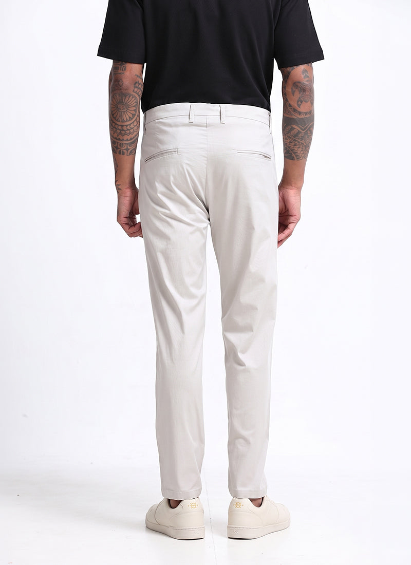 AIRY TWILL LYCRA Regular Fit Drawstring Trousers Light Grey