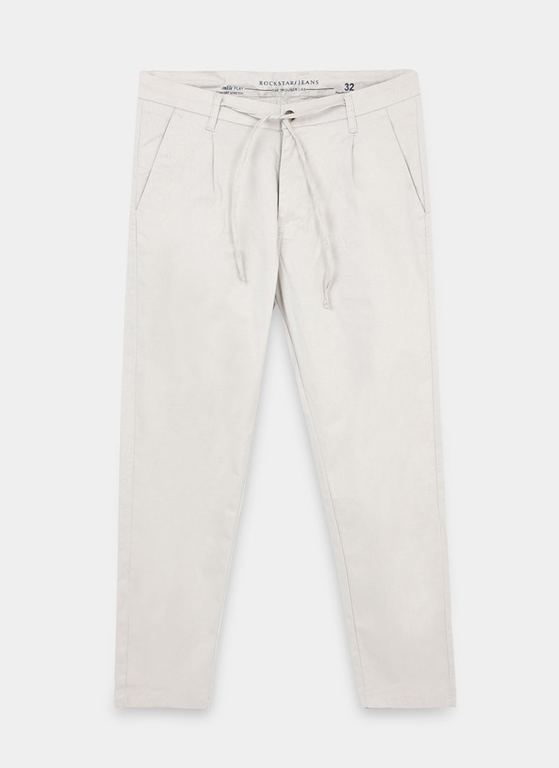 AIRY TWILL LYCRA Regular Fit Drawstring Trousers Light Grey