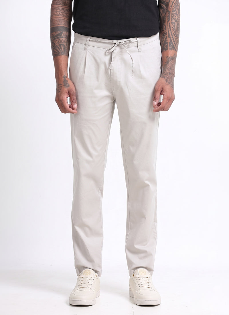 AIRY TWILL LYCRA Regular Fit Drawstring Trousers Light Grey