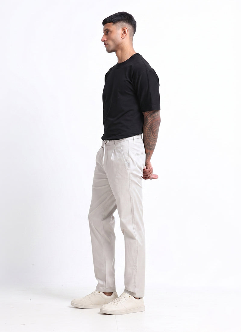 AIRY TWILL LYCRA Regular Fit Drawstring Trousers Light Grey