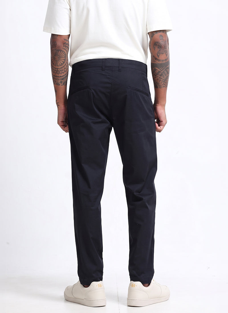 AIRY TWILL LYCRA Regular Fit Drawstring Trousers Navy Blue