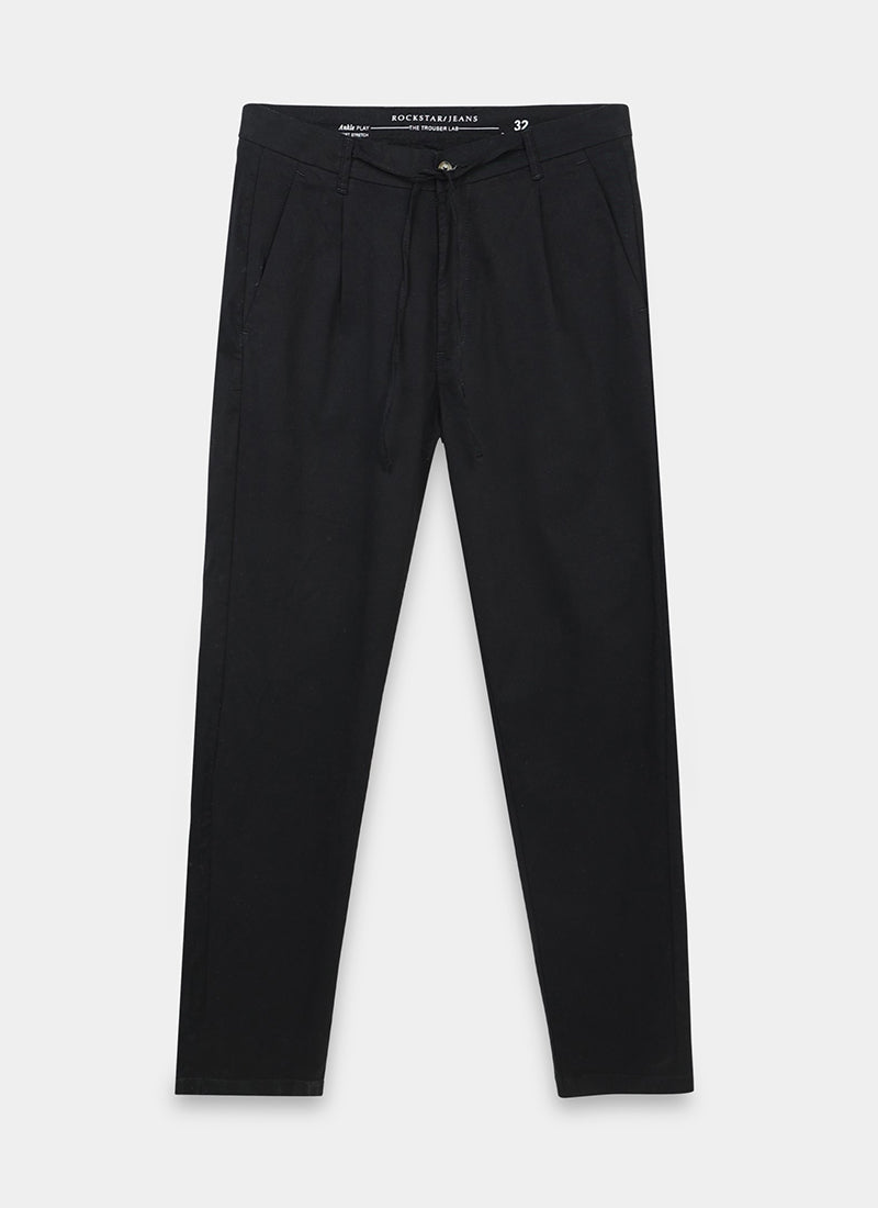 AIRY TWILL LYCRA Regular Fit Drawstring Trousers Onyx Black