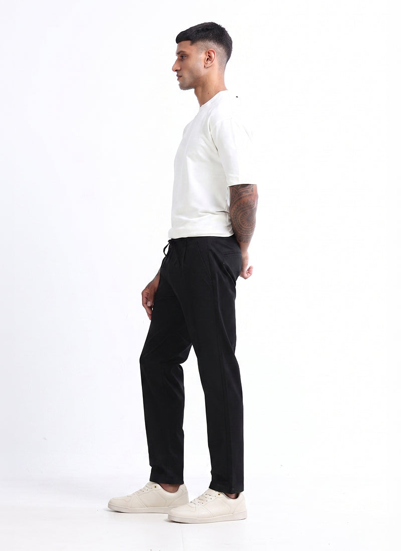 AIRY TWILL LYCRA Regular Fit Drawstring Trousers Onyx Black