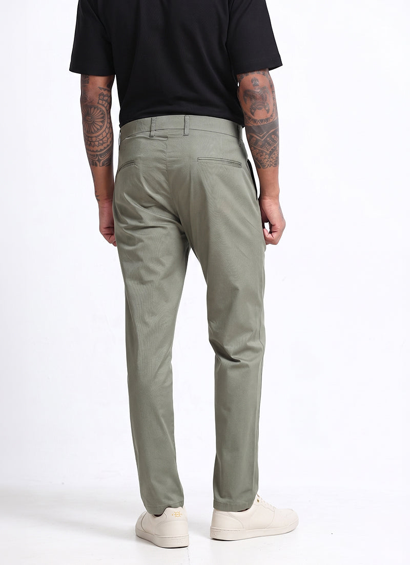 AIRY TWILL LYCRA Regular Fit Drawstring Trousers Sage Green