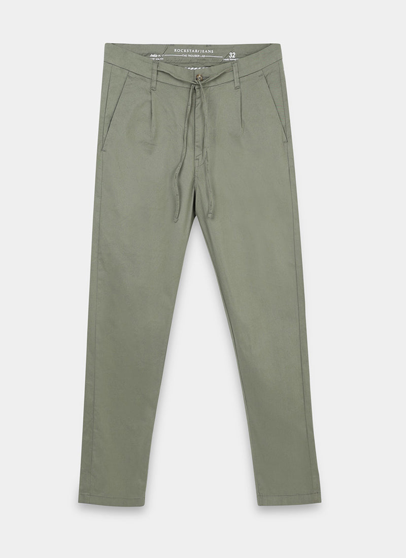 AIRY TWILL LYCRA Regular Fit Drawstring Trousers Sage Green