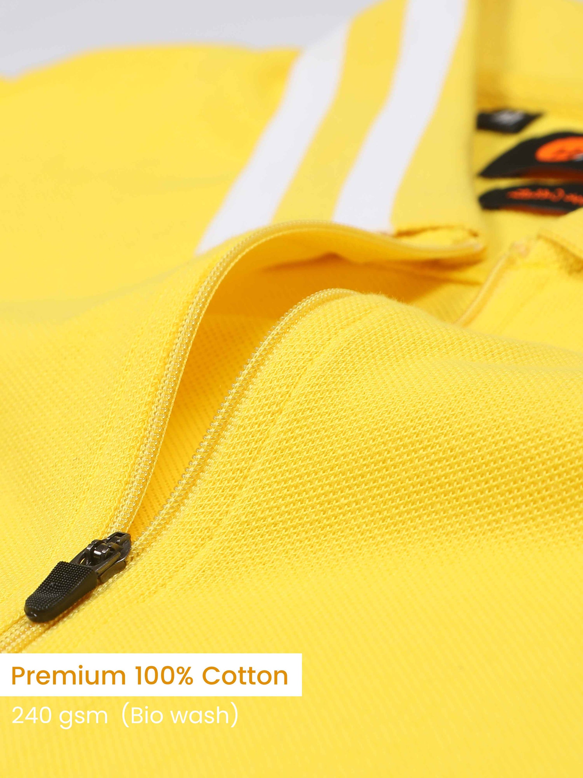 Plus White Striped Collar Mens Cotton T Shirt Yellow