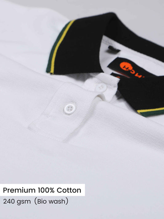 Plus Yellow&Green Tipping Mens White Cotton T Shirt