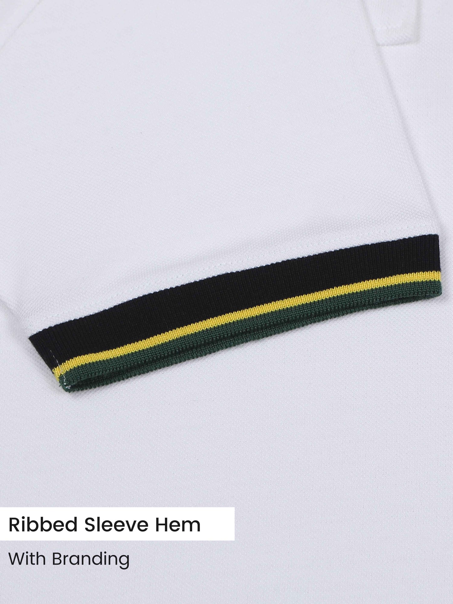 Yellow & Green Tipping Polo Collar Mercury White Pure Cotton T-shirt