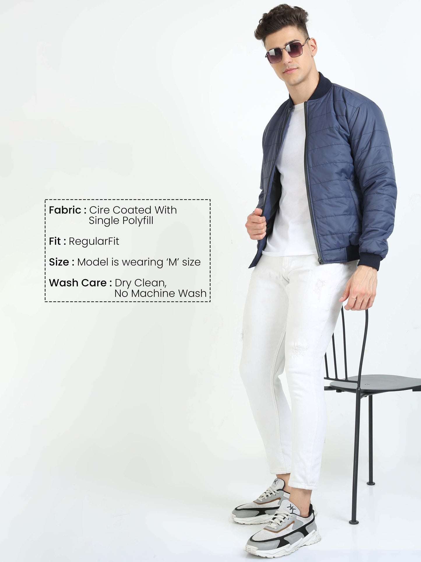 Men Navy Blue Bomber Rib Style Jacket