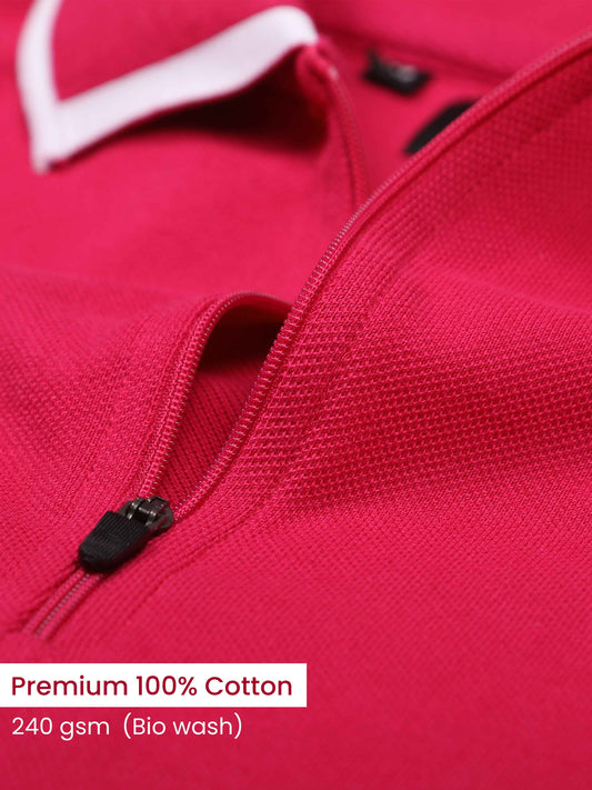Plus White Tipping Collar Cotton Pink T Shirt for Men