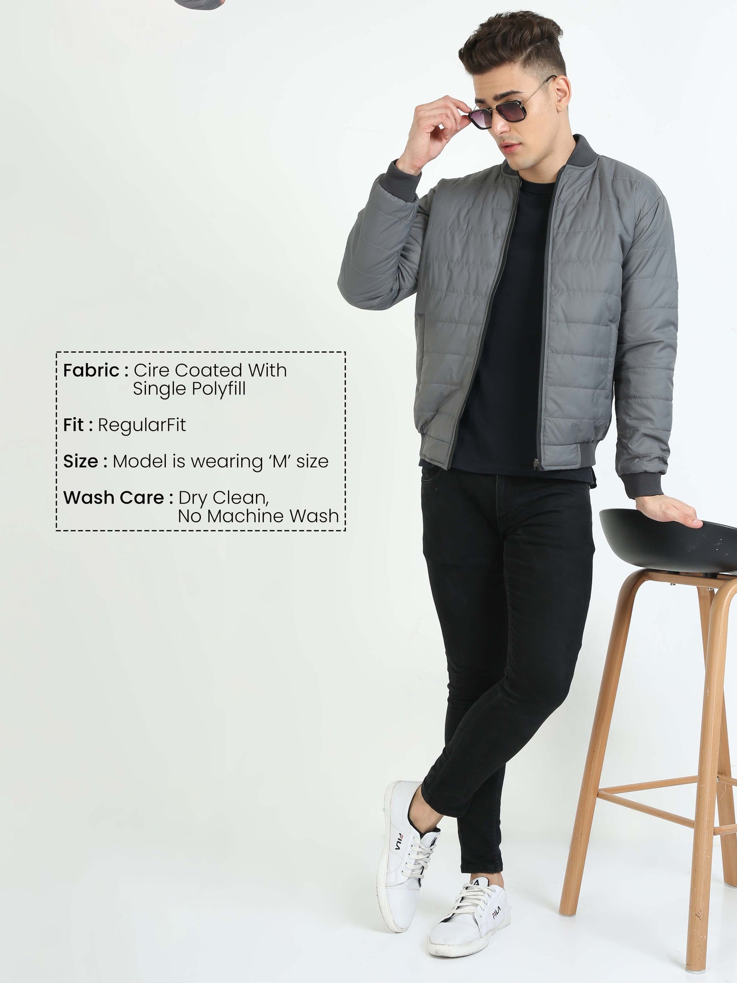 Men Grey Bomber Rib Style Jacket