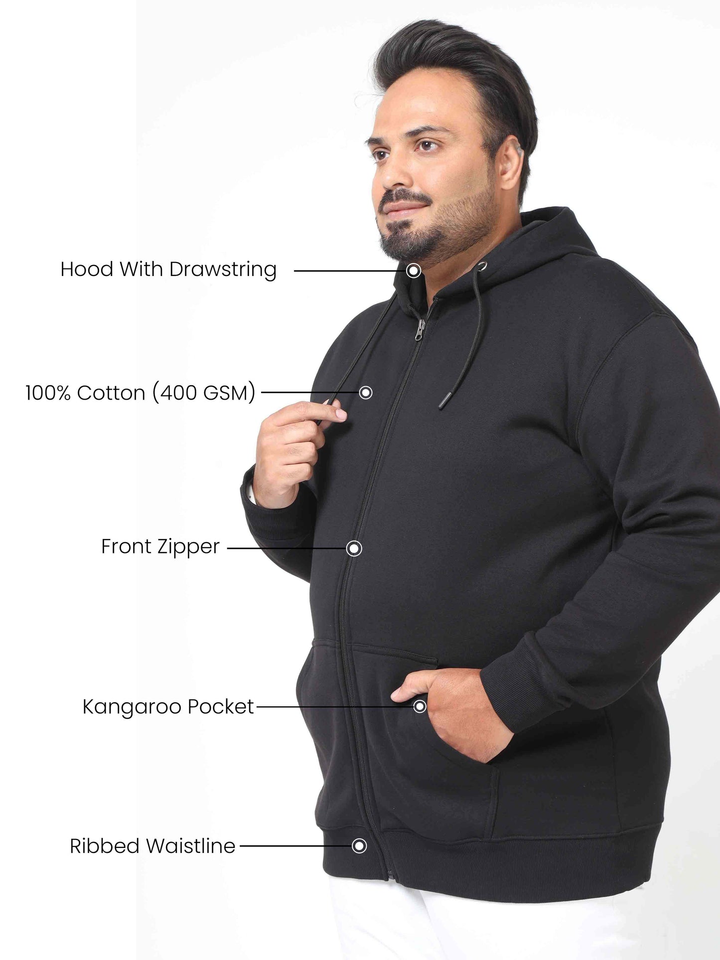 Plus Size Black Zipper Hoodie