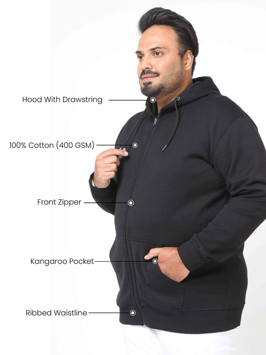 Plus Size Black Zipper Hoodie