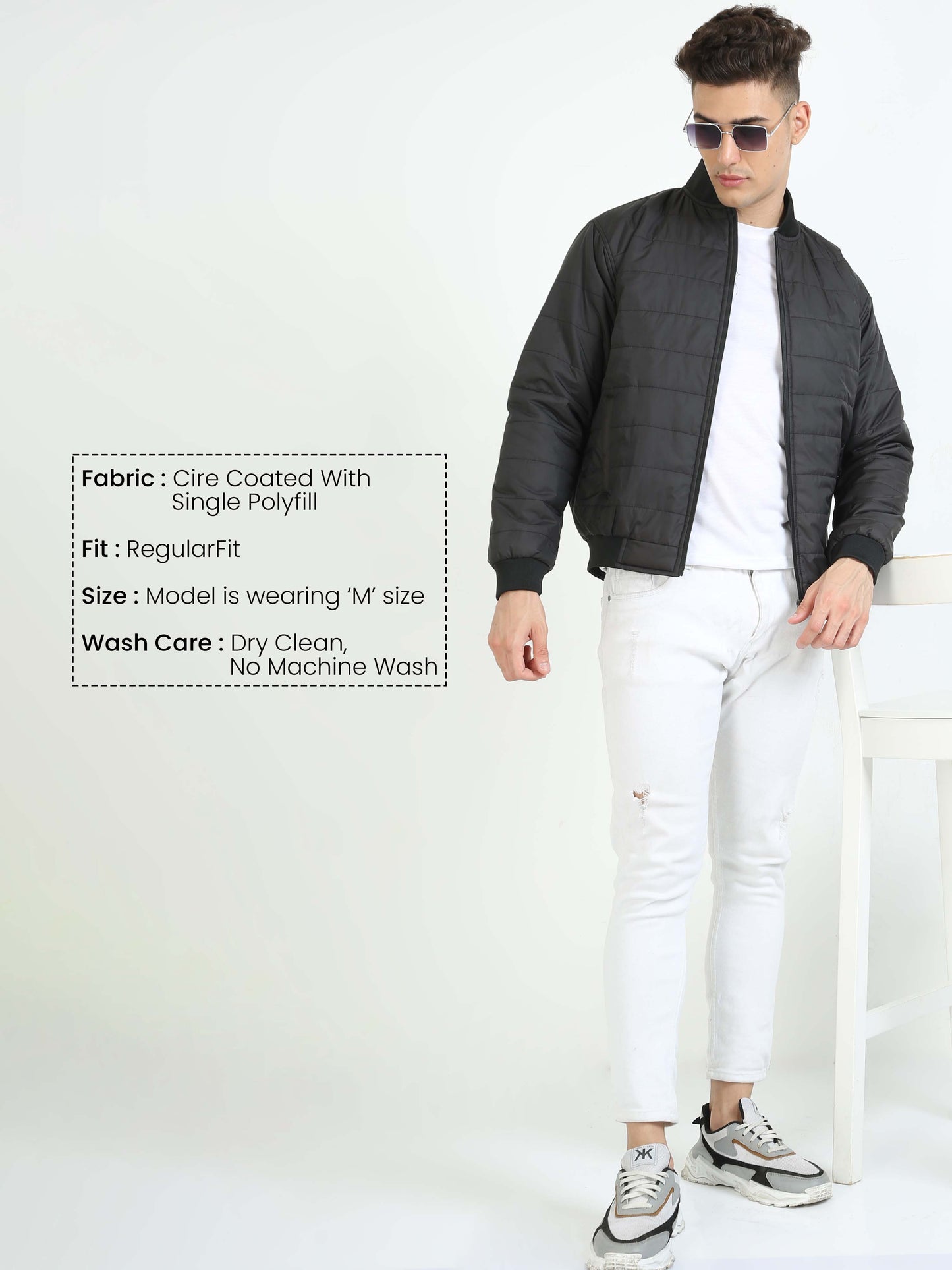 Men Black Bomber Rib Style Jacket