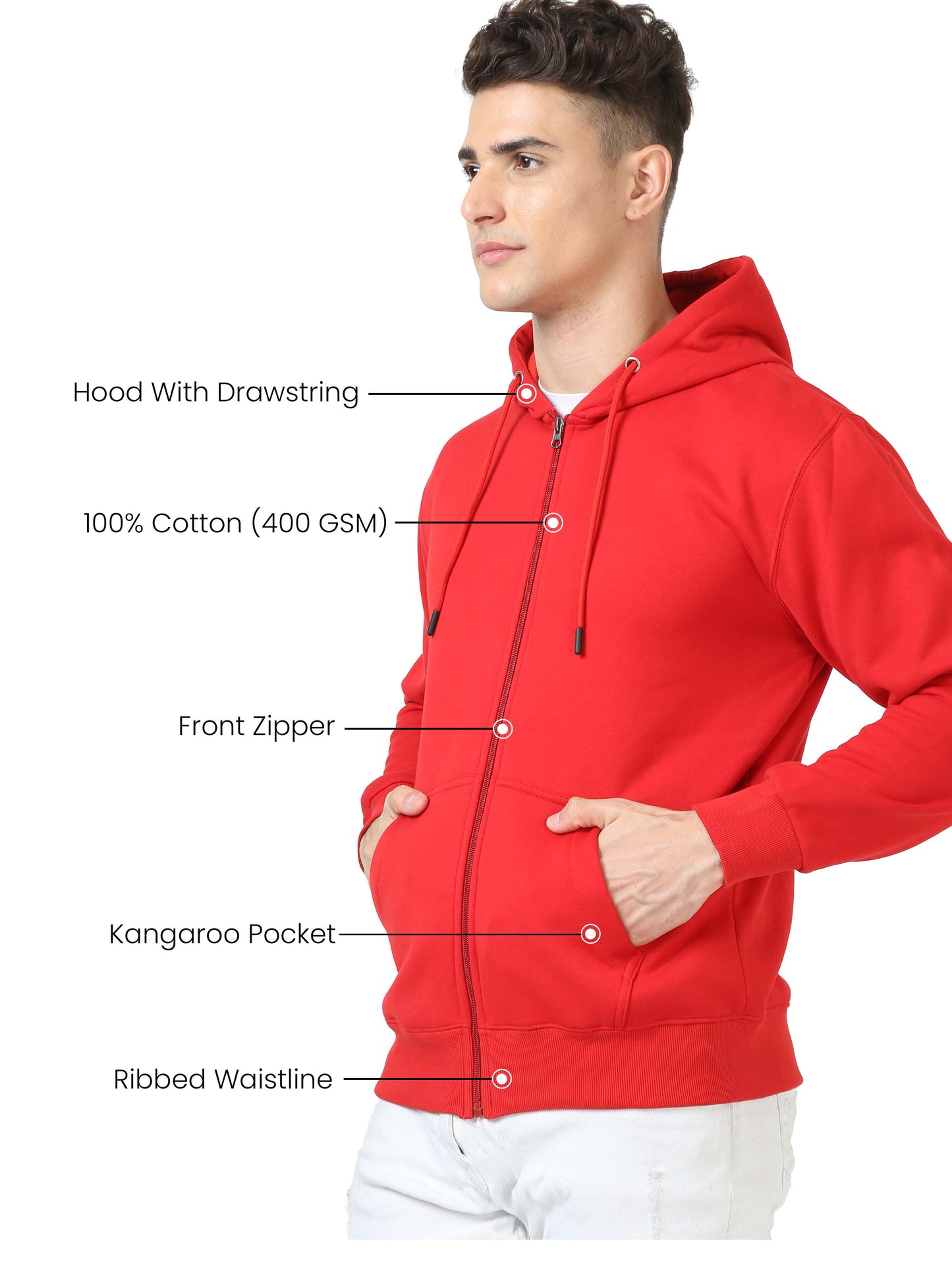 Men Red Zipper Hoodie