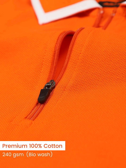 Men Plus White Tipping Collar Orange Cotton Polo T Shirt