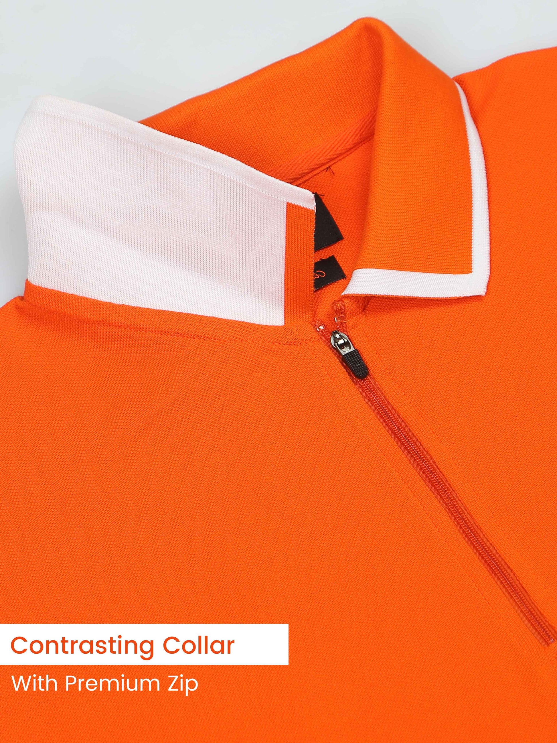 Men Plus White Tipping Collar Orange Cotton Polo T Shirt