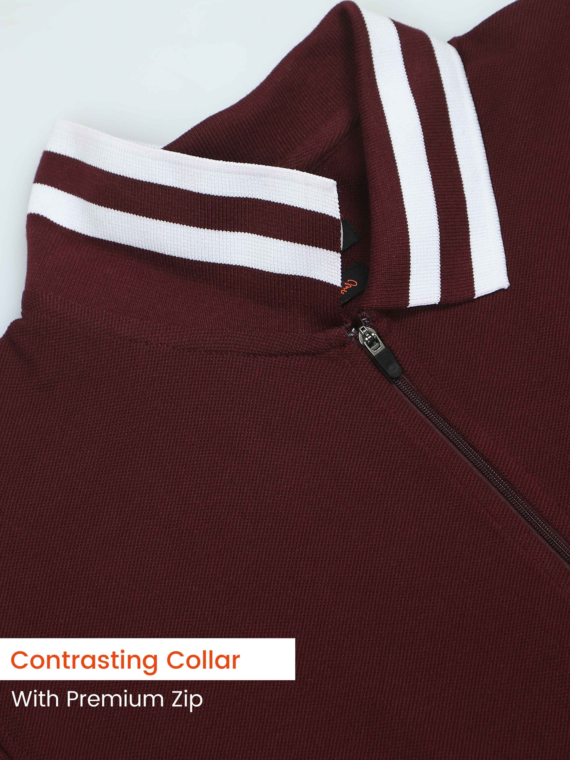 Plus White Striped Collar Sepia Maroon T Shirt for Men