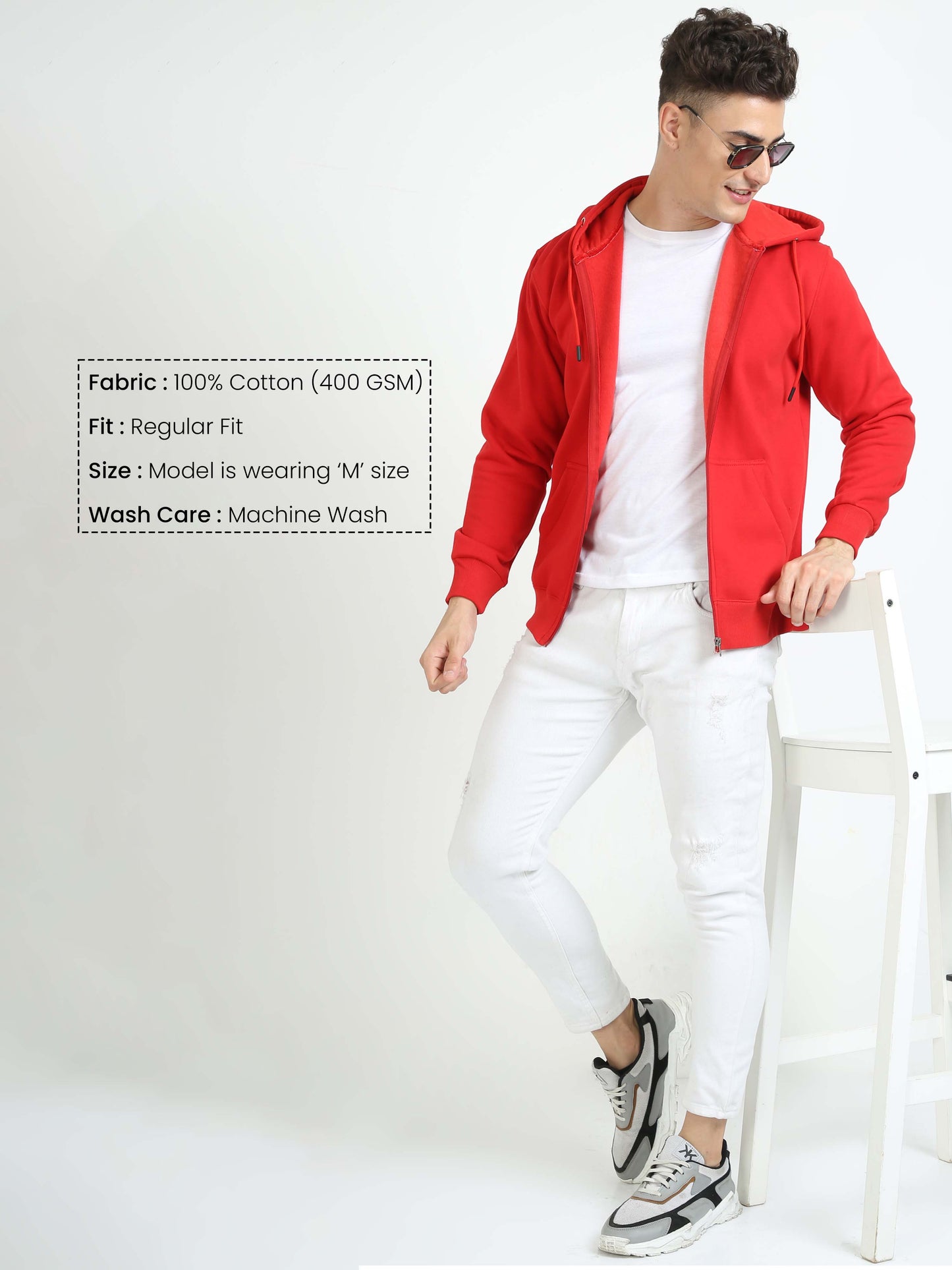 Men Red Zipper Hoodie